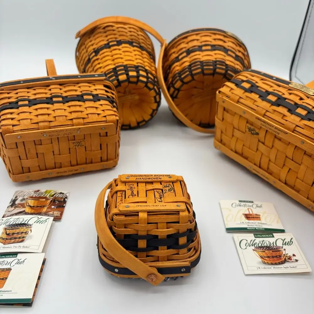 Longaberger JW Collection Miniature Basket Lot of 5 - Cards, Liners, Protectors